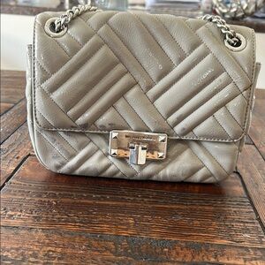 Michael Kors Gray Quilted Shoulder Bag with Silver-Tone Hardware